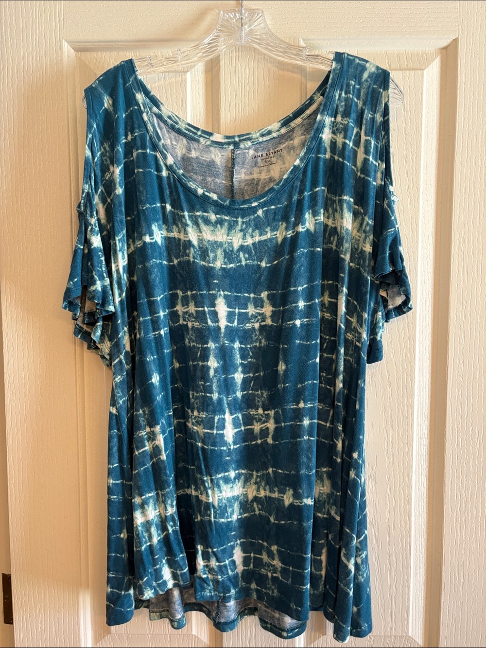 Lane Bryant Teal Tie-Dye Cold Shoulder Tee
